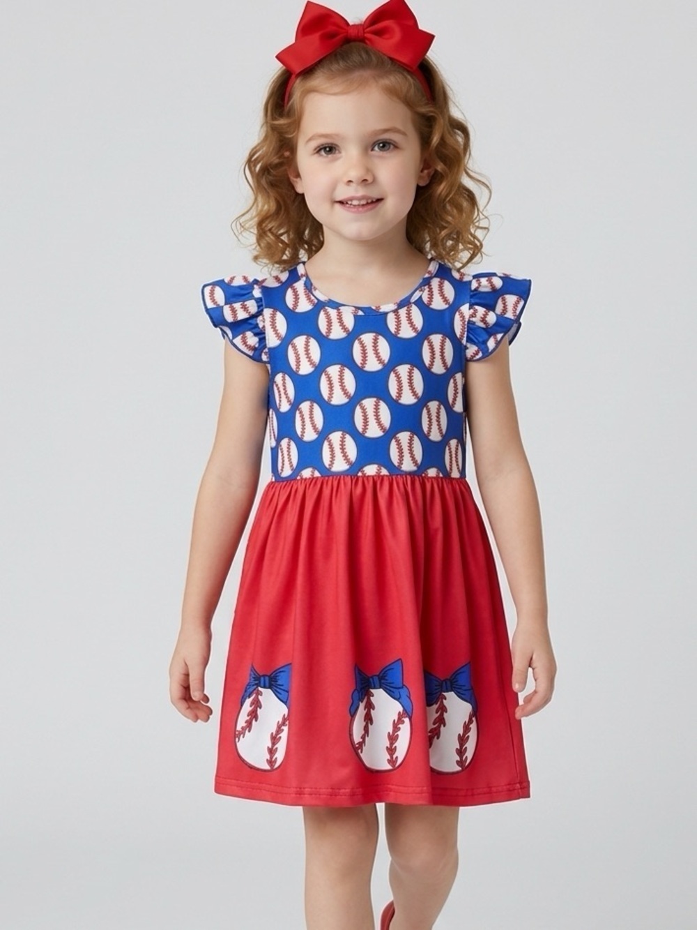 NWT Toddler Girls Blue Red Baseball Dress - Size 3/4
